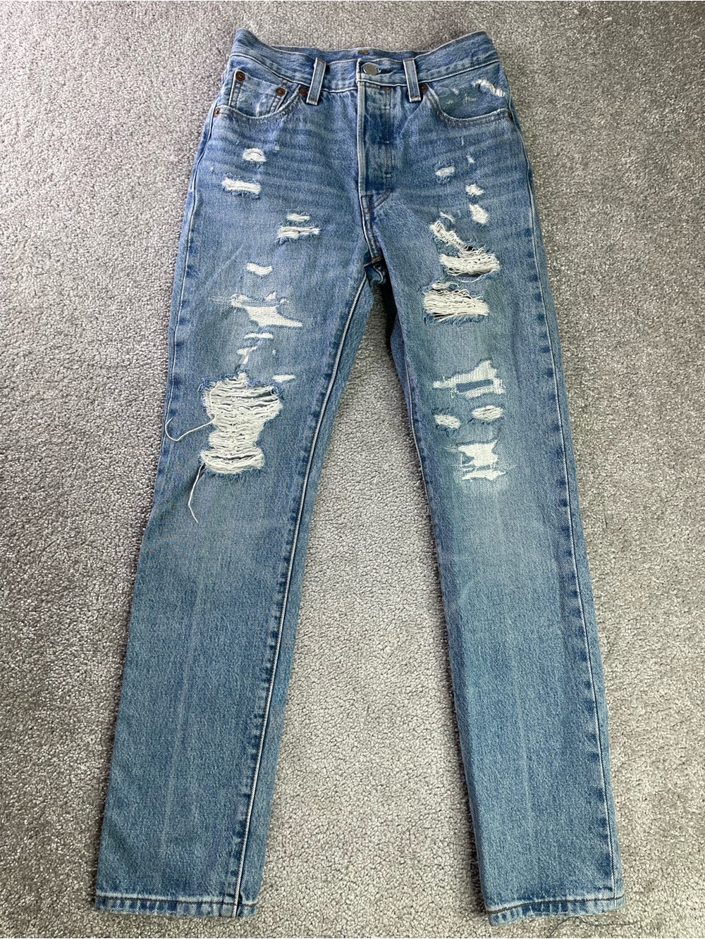 Levi’s 501 150th Anniversary Jeans Women’s 23 Blue Straight Distressed Selvedge
